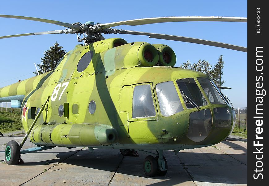 Russian helicopter in green camioflage colour