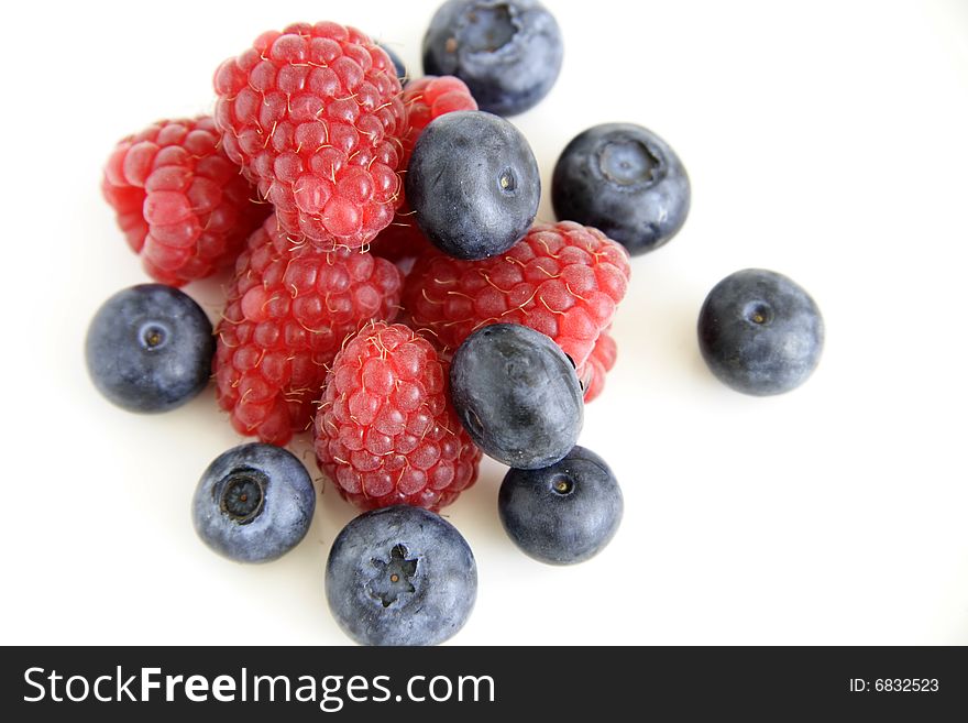 Summer berries of raspberries and blueberries