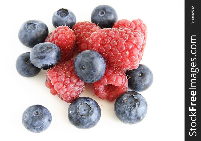 Raspberries and blueberries two delicious summer fruits