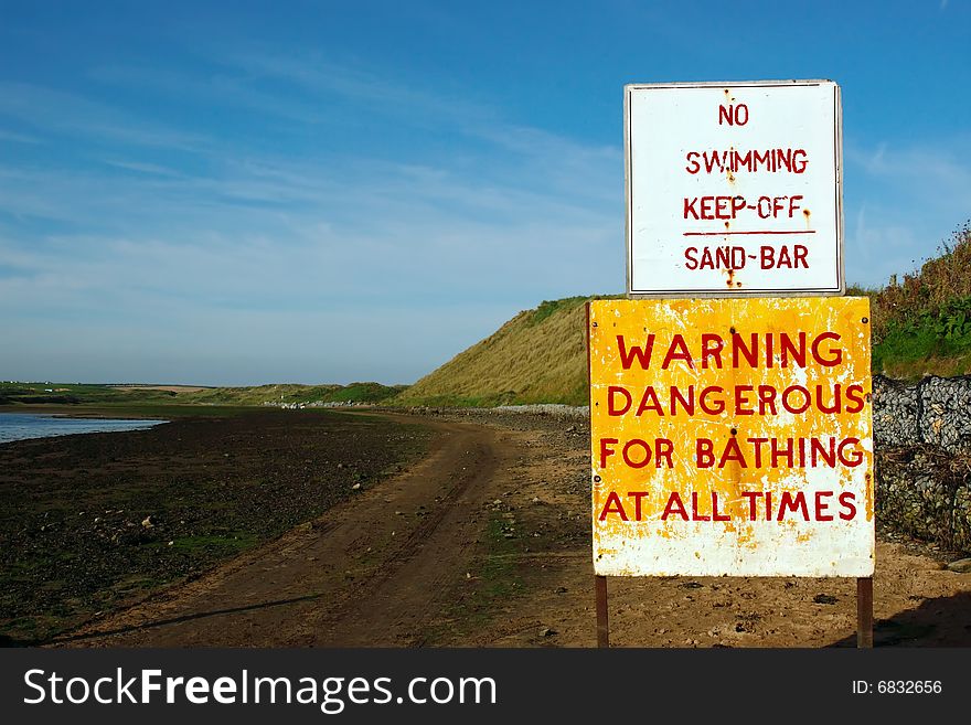 A warning sign for no swimming in kerry ireland. A warning sign for no swimming in kerry ireland