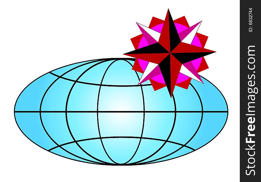 Globe with pointer of the cardinal points. Globe with pointer of the cardinal points