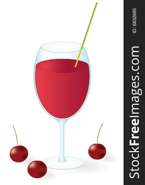 Cherry juice in the glass. Vector illustration