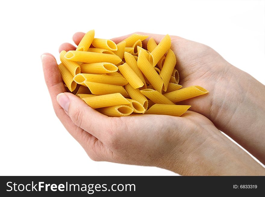 An Isolated image of a handful of pasta. An Isolated image of a handful of pasta