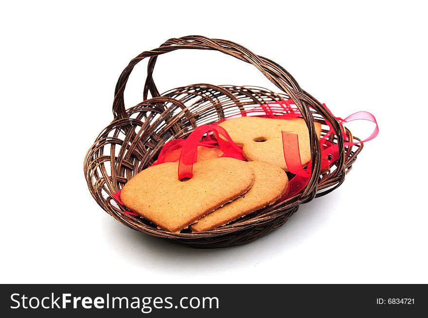 A basket of gingerbread hearts ready to hang on the tree