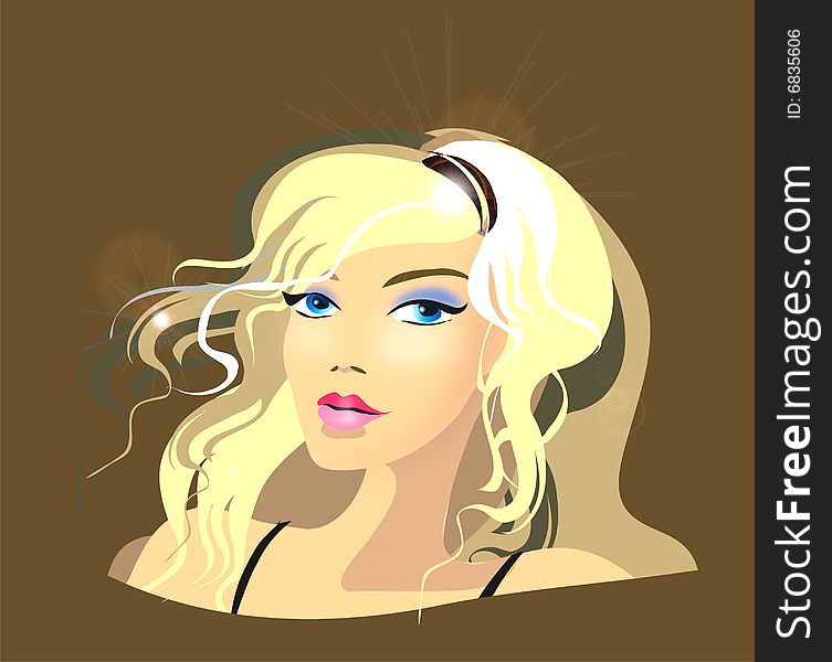 A digital art portrait illustration of the face of the blonde girl on the chocolate background. A digital art portrait illustration of the face of the blonde girl on the chocolate background