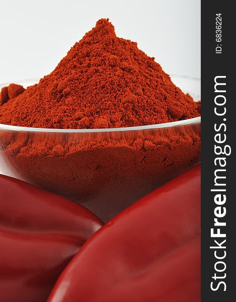 Red paprika powder in a round glass