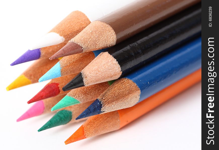 Group of colored pencils isolated on white background