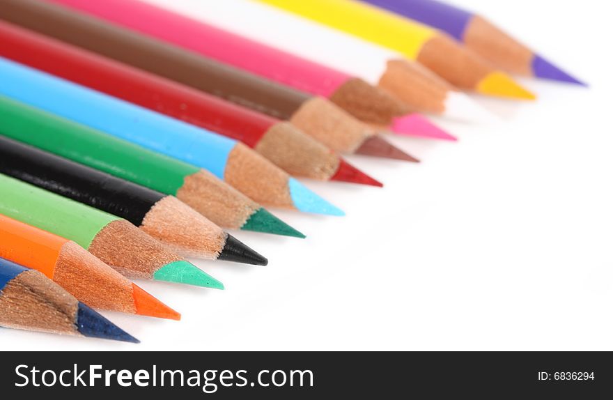 Group of colored pencils isolated on white background