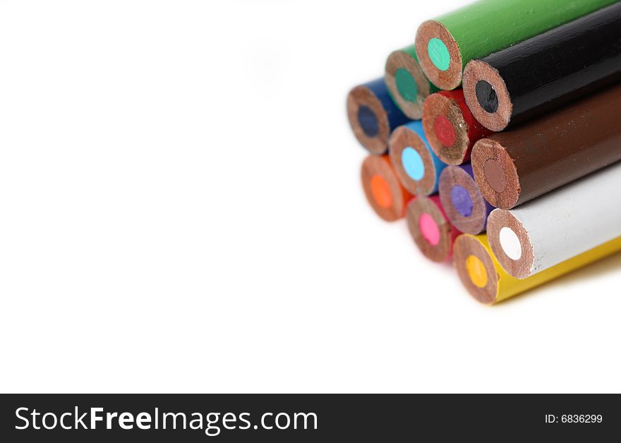 Group of colored pencils isolated on white background