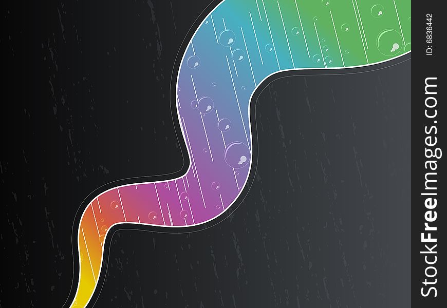 Vector illustration of a wavy stripe with rainbow rain colors and drops. Copy space for custom elements on textured background. Vector illustration of a wavy stripe with rainbow rain colors and drops. Copy space for custom elements on textured background.