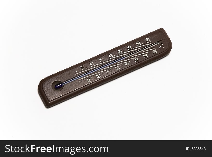 Wooden thermometer isolated on white
