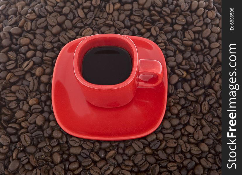 Coffee, red cup with coffee beans