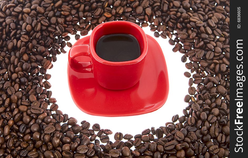 Coffee, Red Cup With Coffee Beans