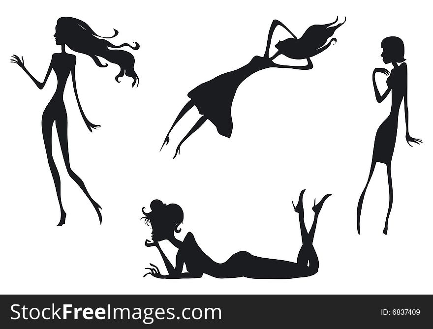 Silhouette Girls: runing, flying, lying, staying