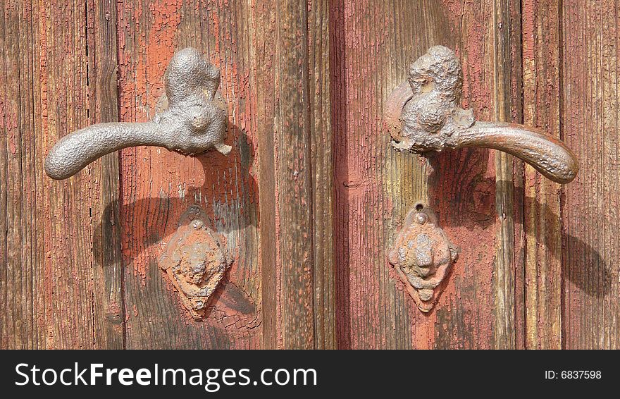 Old historical doors with original handle. Old historical doors with original handle