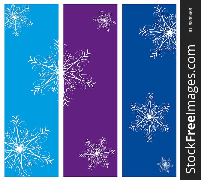Three christmas vertical banners with snowflakes