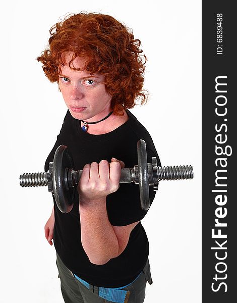 RedHead Woman Weight Lifting