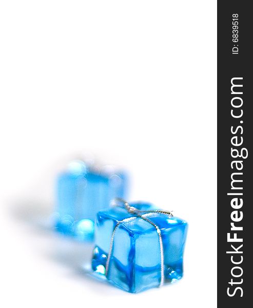 Two blue glass cubes