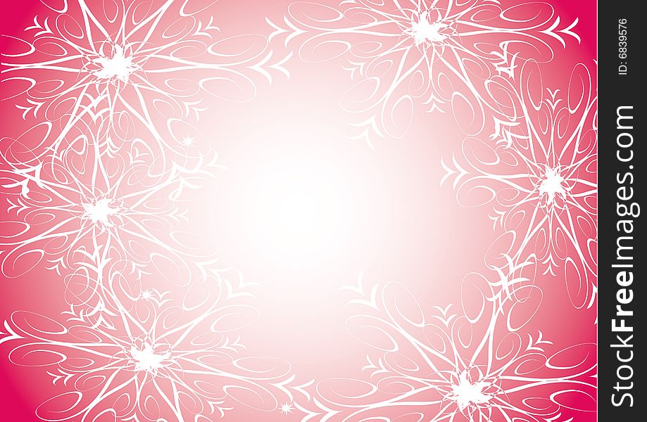 Abstract snowflakes on pink background