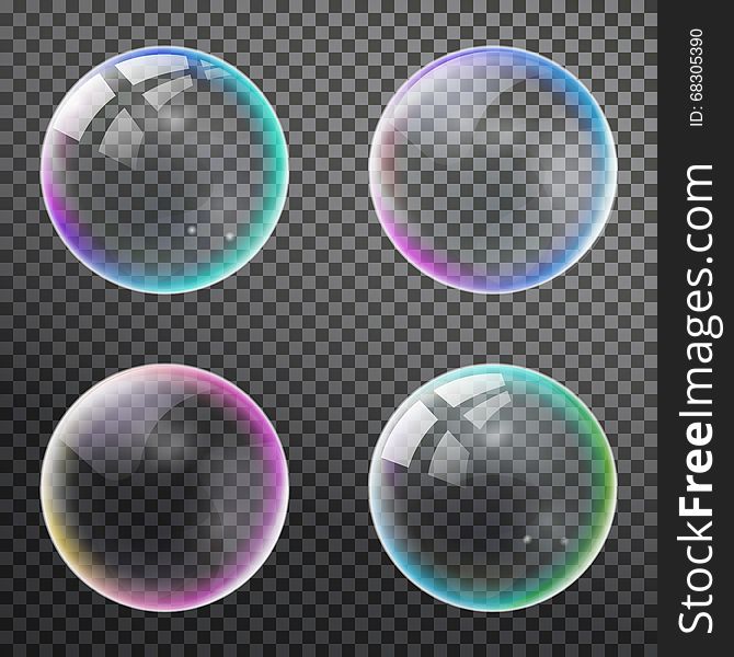 Set colorful bubble in vector. Isolated Soap Water bubbles collection