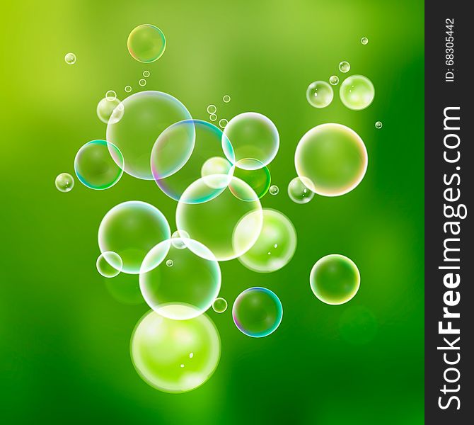 Set colorful water bubbles in vector. Isolated  soap bubbles col