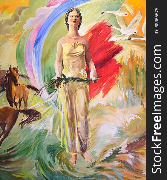 Slavic woman oil paint illustration