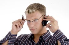 Serious Businessman Communicating On Cell Phone Royalty Free Stock Photo Serious Businessman Communicating On Cell Phone Royalty Free Stock Photo
