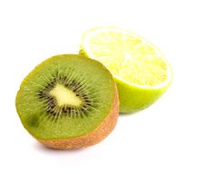 Kiwi And Lime Isolated On White Stock Photography
