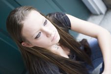 Woman Waiting On Doorstep Stock Photo Woman Waiting On Doorstep Stock Photo