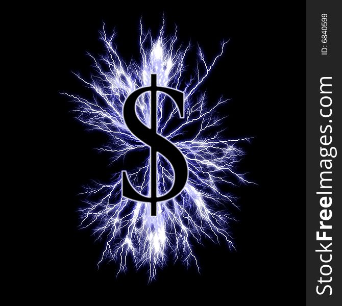 Electric dollar symbol isolate on black