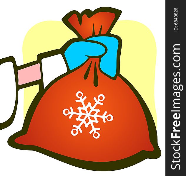 Santa's hand with bag of gifts. Christmas illustration. Santa's hand with bag of gifts. Christmas illustration.