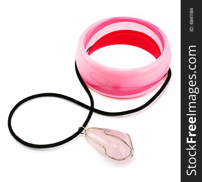 Pink bracelet and quartz pendent