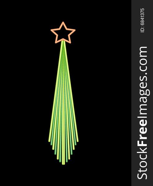 Neon christmas tree from green stripes with orange star