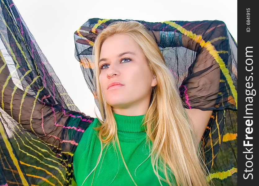 Beautiful young  woman portrait  with scarf