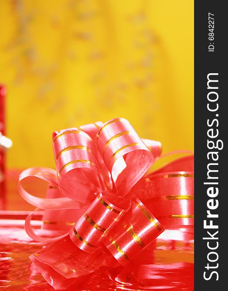 Christmas Gift and Ornaments on yellow background. Christmas Gift and Ornaments on yellow background
