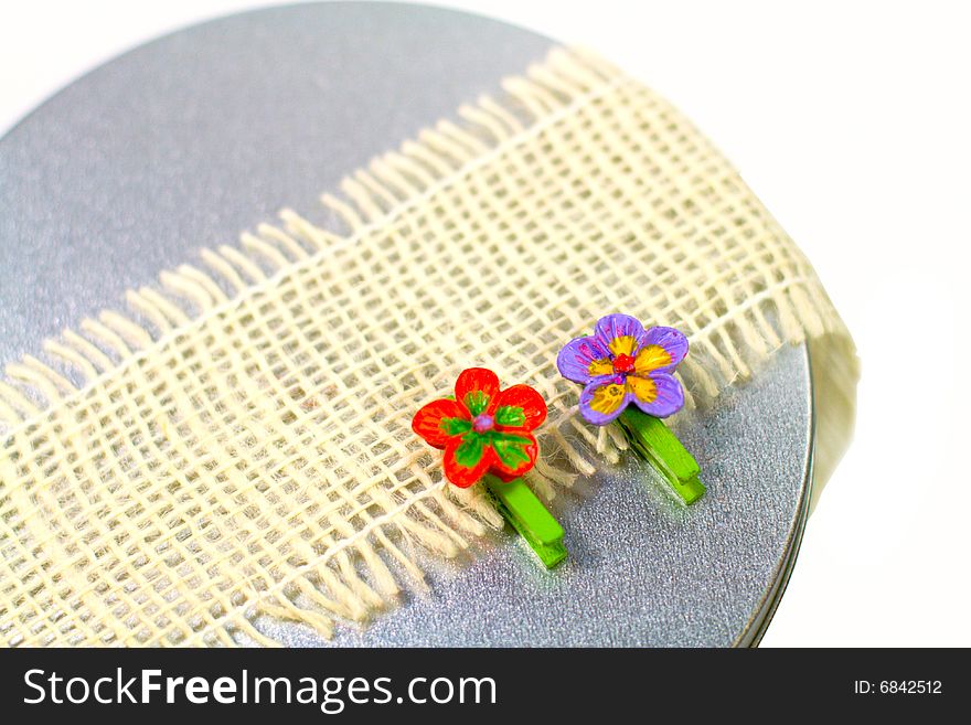 Closeup of metal gift box with decoration