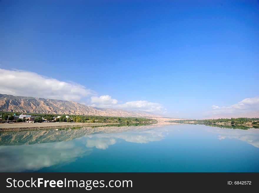 Yellow River with green color at Qinghai province, China, no pollution