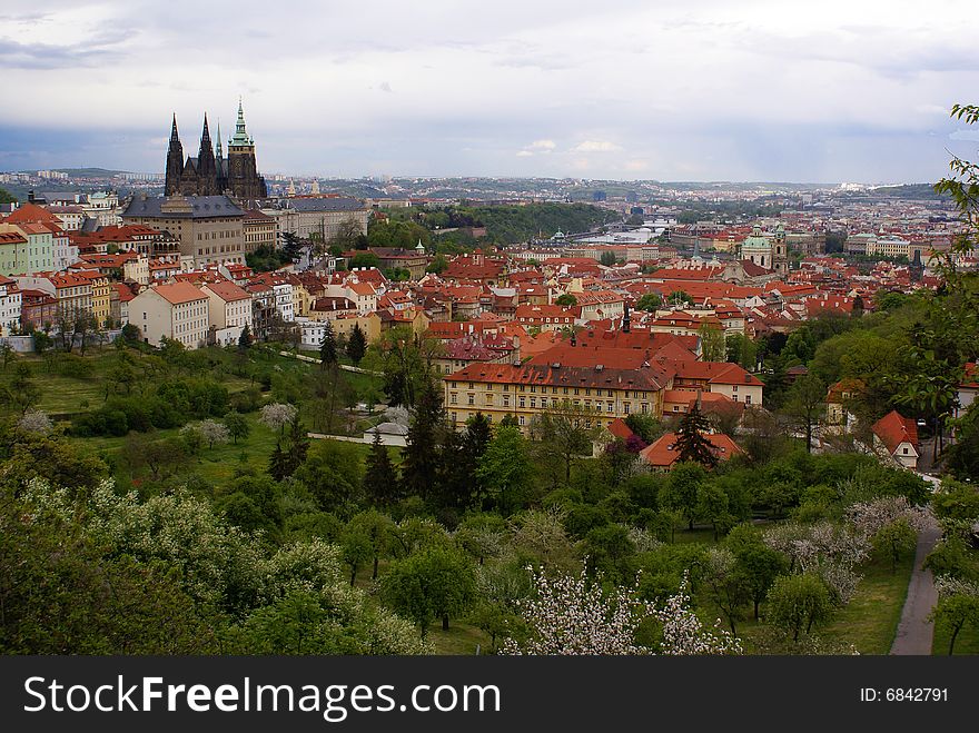 A view of Prague on an overcast day in May.