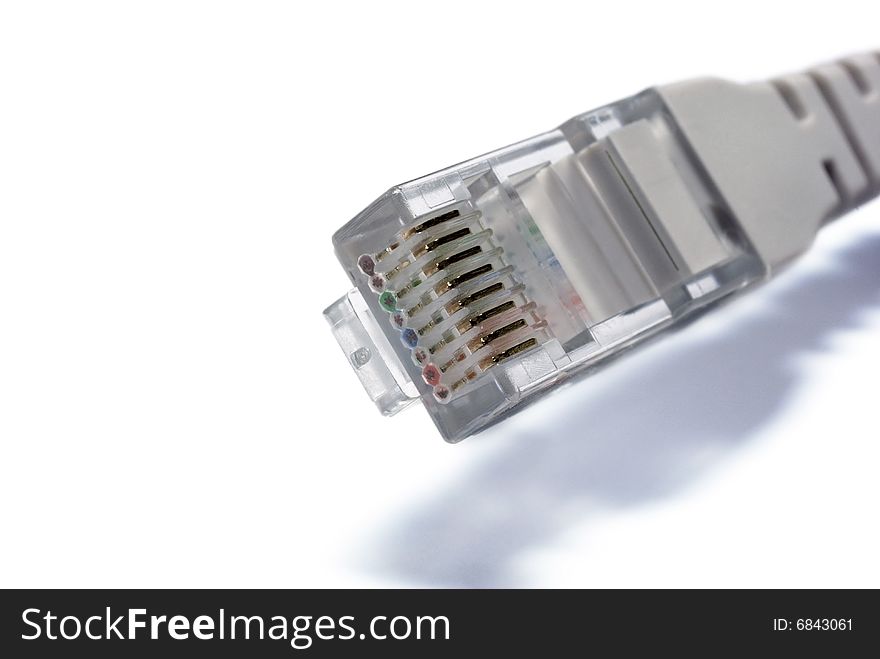 RJ45 Connector On White Background.