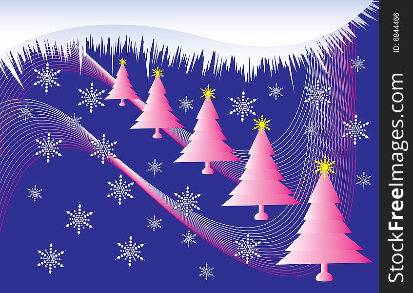 Pink Christmas Trees are Featured in an Abstract Holiday Illustration.
