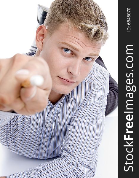 Young blond model posing on an isolated white background. Young blond model posing on an isolated white background