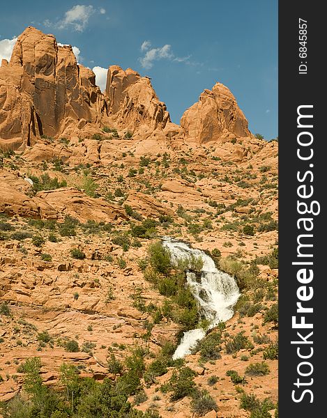 Waterfall in a mountain of utah on a nice sunny day