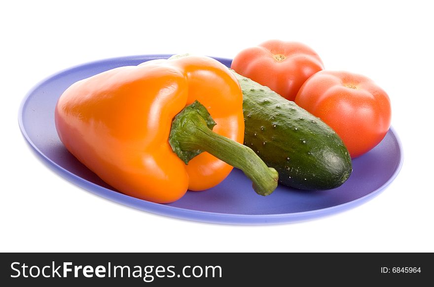 Few fruits on plate isolated on white