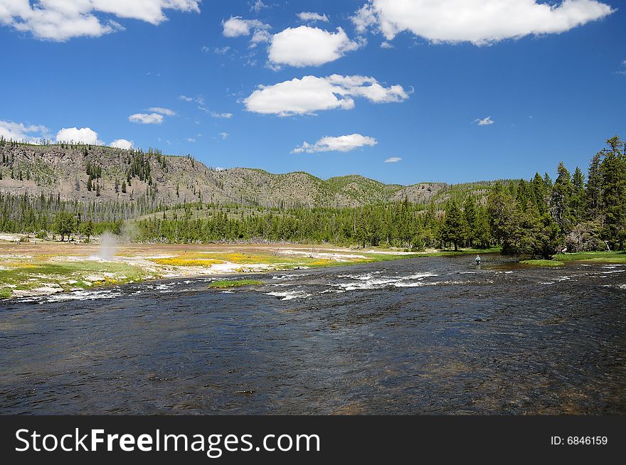 River And Hot Spring In Yellowstone