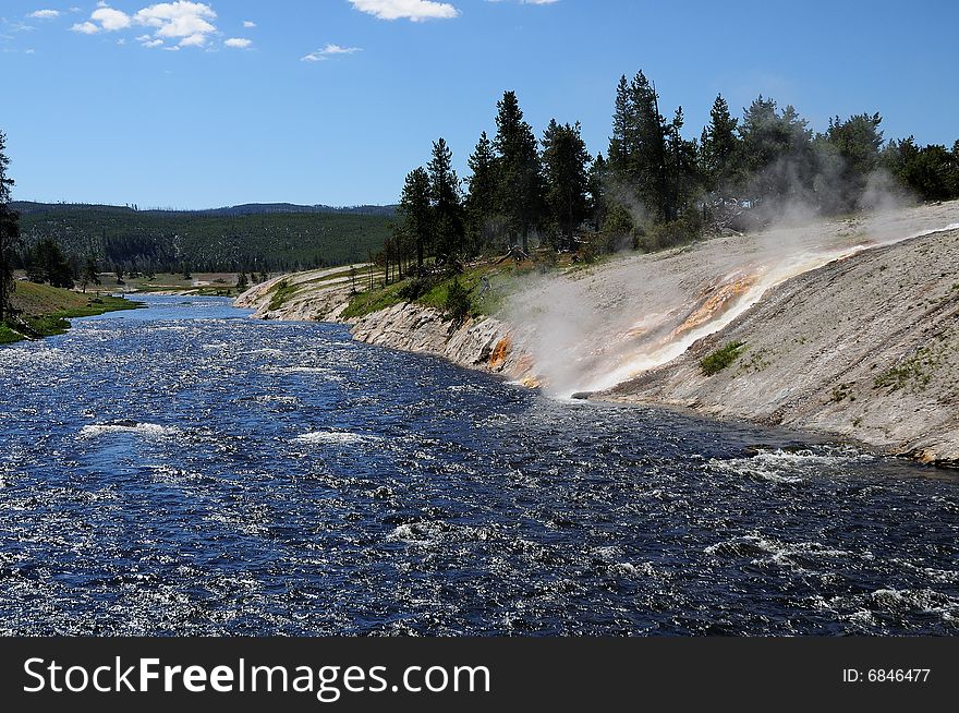 Nice river in yellowstone with thermal spring on a nice summer day. Nice river in yellowstone with thermal spring on a nice summer day