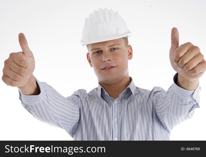 Architect wishing good luck against white background