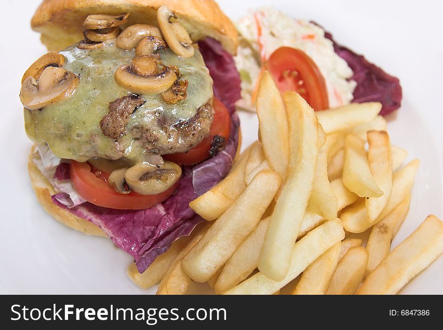 Beef burger with and with out french fries