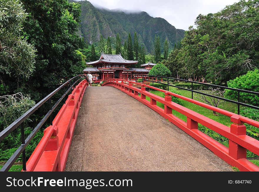 Bridge lead to the Japanese Temple in Oahu