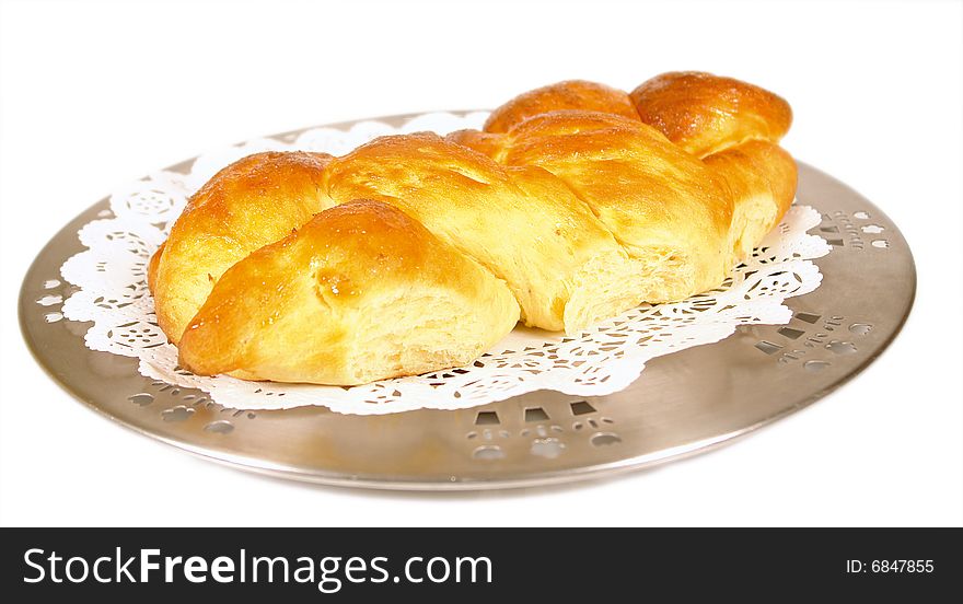 Homemade bread served on a silver platter