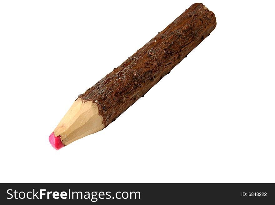 Wooden pencil with pink tip isolated on white.